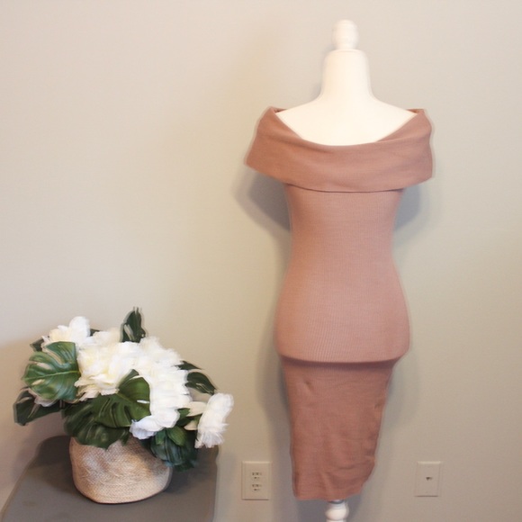 JustFab Pretty Knit Mauve Off Shoulder BodyCon - Picture 3 of 4